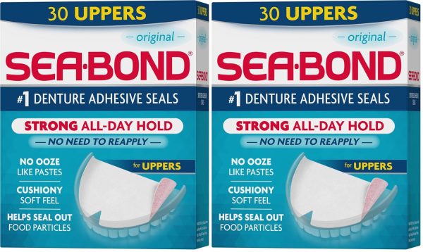 Sea Bond Secure Denture Adhesive Seals, Original Lowers, Zinc-Free, All-Day-Hold, Mess-Free, 30 Count (Pack of 1)