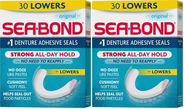 Sea Bond Secure Denture Adhesive Seals, Original Lowers, Zinc-Free, All-Day-Hold, Mess-Free, 30 Count (Pack of 1)