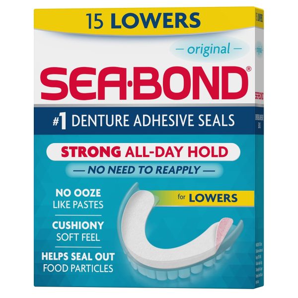 Sea Bond Secure Denture Adhesive Seals, Original Lowers, Zinc-Free, All-Day-Hold, Mess-Free, 30 Count (Pack of 1)