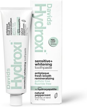 Davids Nano Hydroxyapatite Toothpaste – Sensitive + Whitening, Fluoride Free, Peppermint, 4 oz