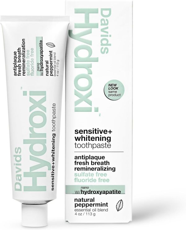 Davids Nano Hydroxyapatite Toothpaste – Sensitive + Whitening, Fluoride Free, Peppermint, 4 oz