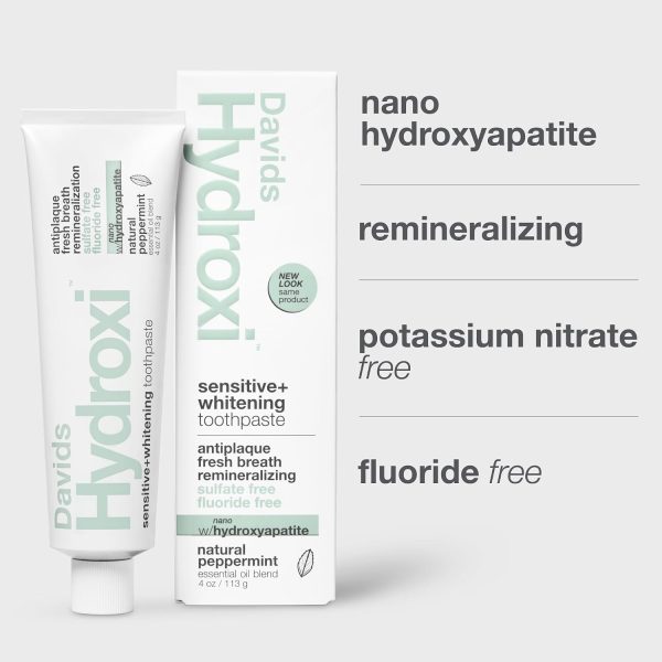 Davids Nano Hydroxyapatite Toothpaste – Sensitive + Whitening, Fluoride Free, Peppermint, 4 oz