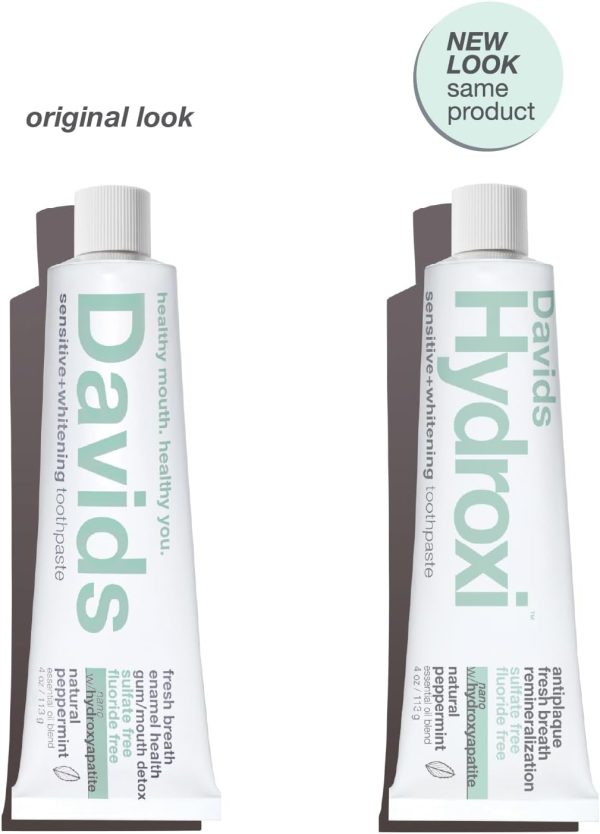 Davids Nano Hydroxyapatite Toothpaste – Sensitive + Whitening, Fluoride Free, Peppermint, 4 oz