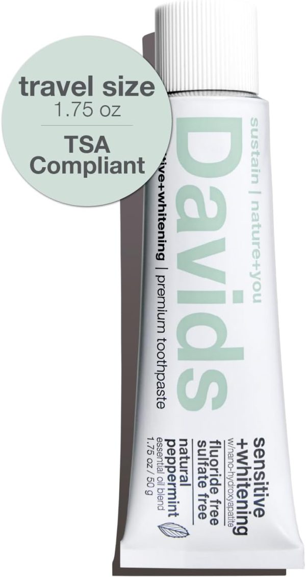 Davids Nano Hydroxyapatite Toothpaste – Sensitive + Whitening, Fluoride Free, Peppermint, 4 oz