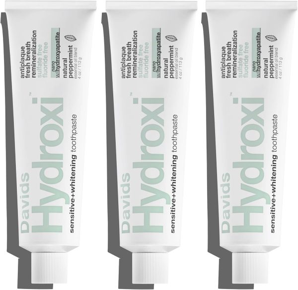 Davids Nano Hydroxyapatite Toothpaste – Sensitive + Whitening, Fluoride Free, Peppermint, 4 oz