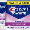 Crest 3D White Advanced Teeth Whitening Toothpaste – Fluoride Formula for Enamel Protection & Cavity Prevention, 4 Pack