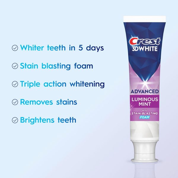 Crest 3D White Advanced Teeth Whitening Toothpaste – Fluoride Formula for Enamel Protection & Cavity Prevention, 4 Pack