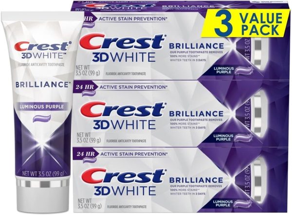 Crest 3D White Advanced Teeth Whitening Toothpaste – Fluoride Formula for Enamel Protection & Cavity Prevention, 4 Pack