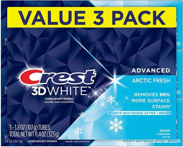 Crest 3D White Advanced Teeth Whitening Toothpaste – Fluoride Formula for Enamel Protection & Cavity Prevention, 4 Pack