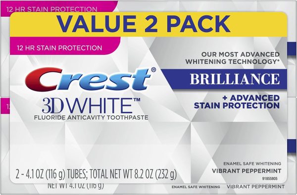 Crest 3D White Advanced Teeth Whitening Toothpaste – Fluoride Formula for Enamel Protection & Cavity Prevention, 4 Pack