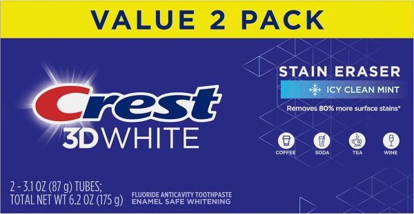 Crest 3D White Advanced Teeth Whitening Toothpaste – Fluoride Formula for Enamel Protection & Cavity Prevention, 4 Pack