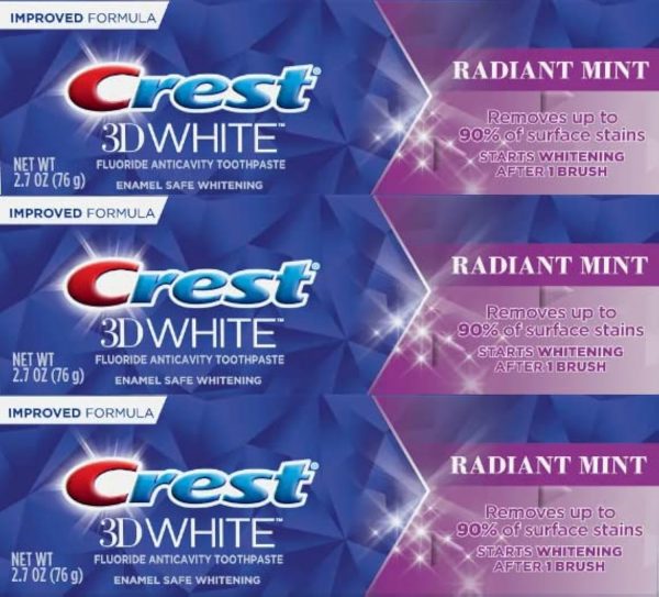 Crest 3D White Advanced Teeth Whitening Toothpaste – Fluoride Formula for Enamel Protection & Cavity Prevention, 4 Pack