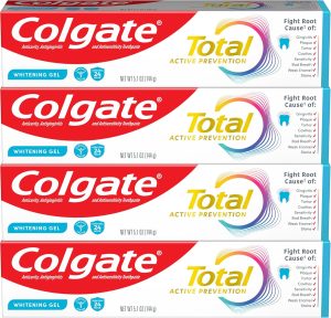 Colgate Total Whitening Toothpaste Gel with Fluoride – Mint Flavor, Enamel Strengthening & Fresh Breath, 4 Pack