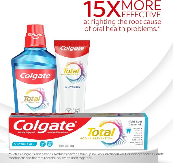 Colgate Total Whitening Toothpaste Gel with Fluoride – Mint Flavor, Enamel Strengthening & Fresh Breath, 4 Pack