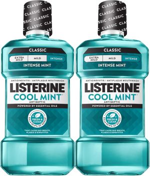 Listerine® Cool Mint Antiseptic Mouthwash – Intense Fresh Mint Oral Rinse, 1L × 2 Pack | Kills 99.9% of Germs, Helps Prevent Plaque & Gingivitis