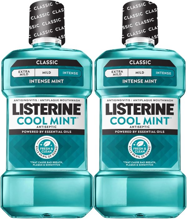 Listerine® Cool Mint Antiseptic Mouthwash – Intense Fresh Mint Oral Rinse, 1L × 2 Pack | Kills 99.9% of Germs, Helps Prevent Plaque & Gingivitis