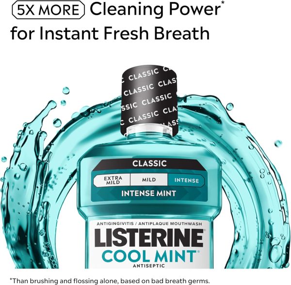 Listerine® Cool Mint Antiseptic Mouthwash – Intense Fresh Mint Oral Rinse, 1L × 2 Pack | Kills 99.9% of Germs, Helps Prevent Plaque & Gingivitis
