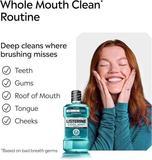 Listerine® Cool Mint Antiseptic Mouthwash – Intense Fresh Mint Oral Rinse, 1L × 2 Pack | Kills 99.9% of Germs, Helps Prevent Plaque & Gingivitis