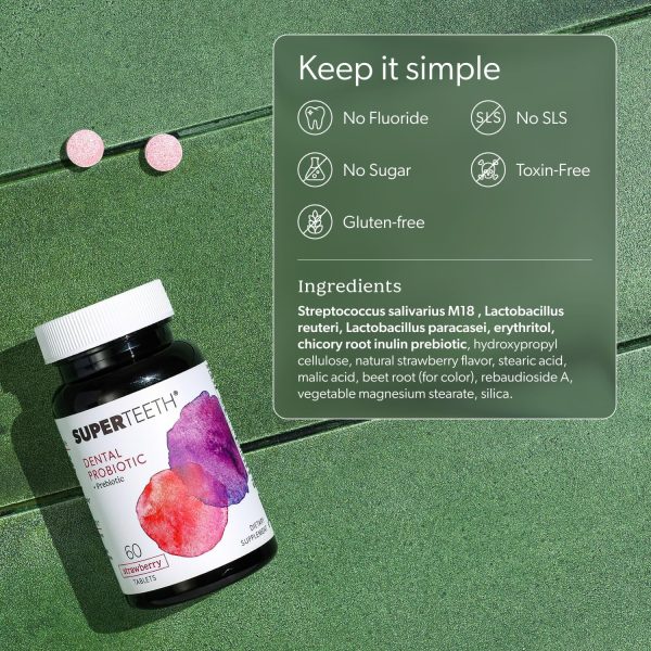 SuperTeeth Oral Probiotics – Dental Probiotic with Lactobacillus Reuteri for Bad Breath, Healthy Teeth & Gums, 60 Strawberry Tablets