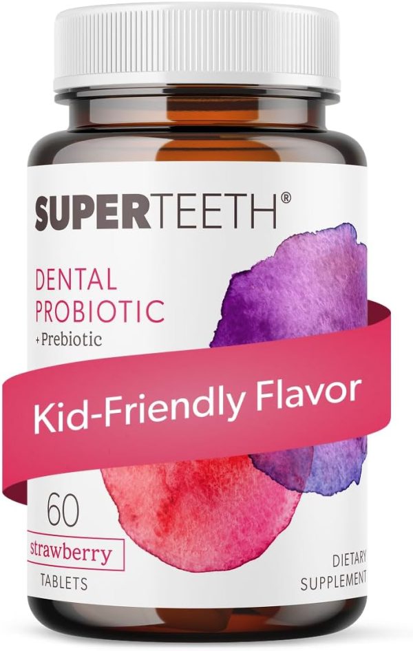 SuperTeeth Oral Probiotics – Dental Probiotic with Lactobacillus Reuteri for Bad Breath, Healthy Teeth & Gums, 60 Strawberry Tablets