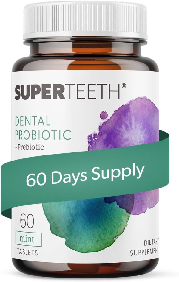 SuperTeeth Oral Probiotics – Dental Probiotic with Lactobacillus Reuteri for Bad Breath, Healthy Teeth & Gums, 60 Strawberry Tablets