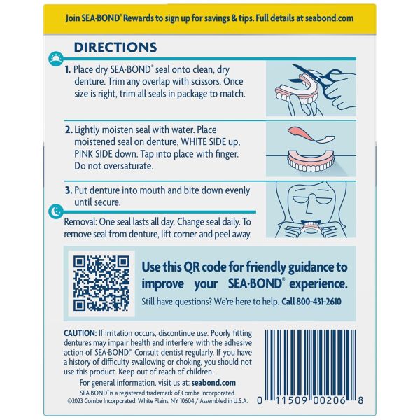 Sea Bond Secure Denture Adhesive Seals, Original Lowers, Zinc-Free, All-Day-Hold, Mess-Free, 30 Count (Pack of 1)